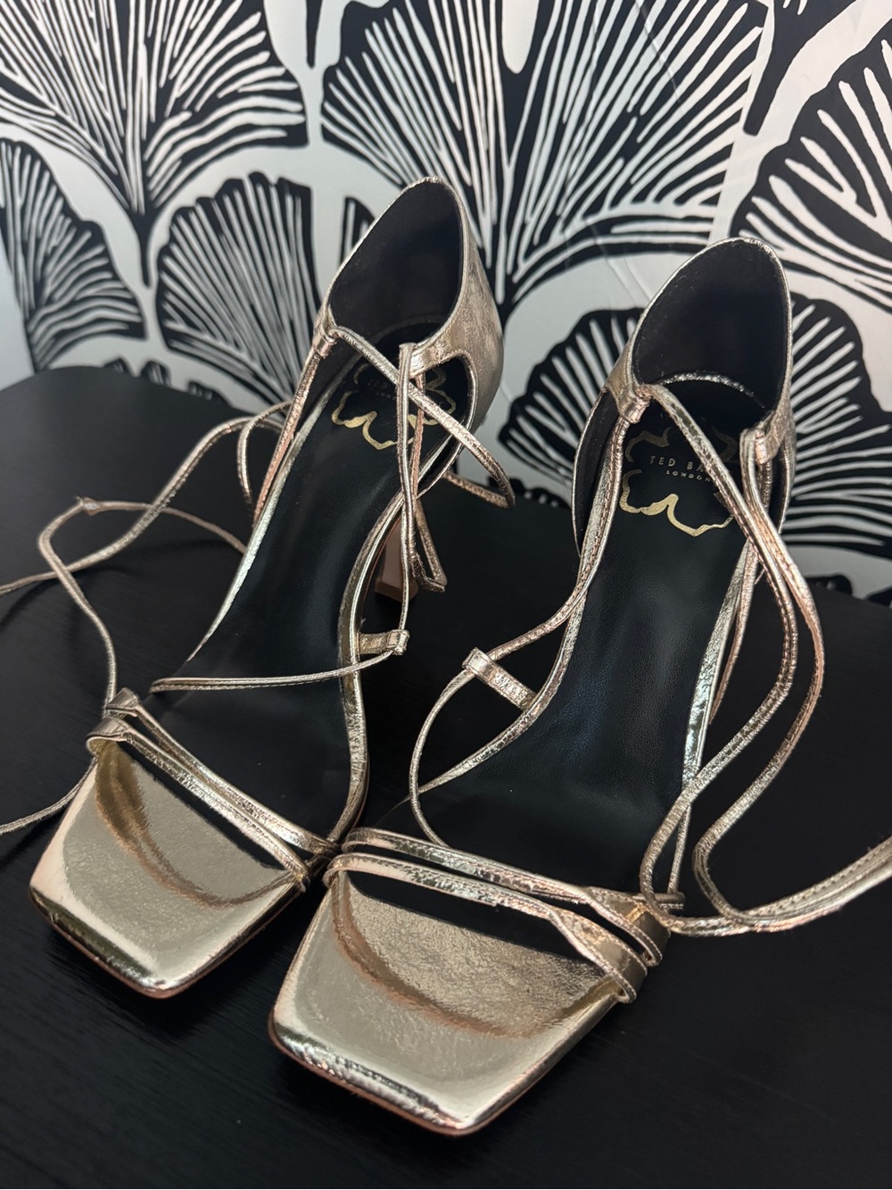 Ted Baker Square Toe Pom-Pom Detail Blue Barely There High Heel Sandals